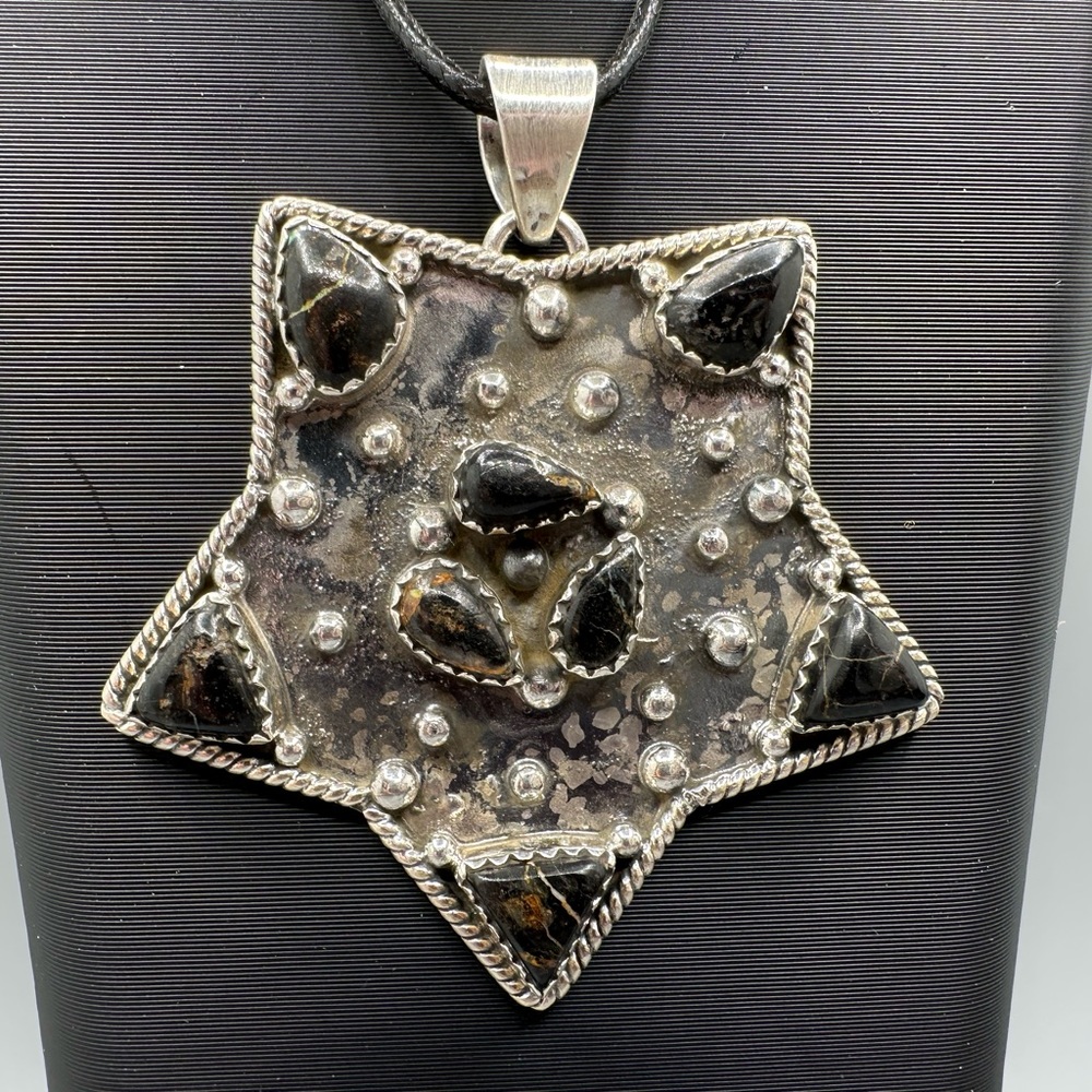 ⭐️ Blackjack Turquoise Star Sterling Silver 925 Pendant Handmade Black Jack